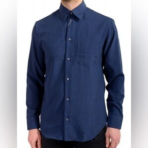 Armani Collezioni Men's Large Navy Blue Button Front Long Sleeve Shirt : BJ